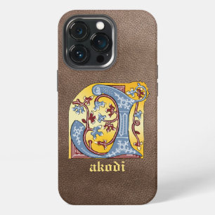 Funda Para iPhone 13 Pro Letra J iluminada con hiedra azul y roja medieval