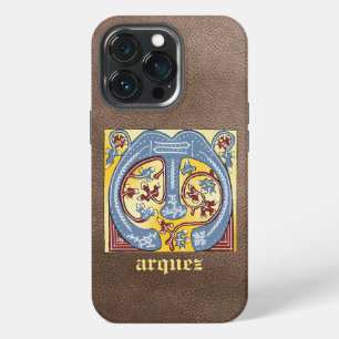 Funda Para iPhone 13 Pro Letra M iluminada con hiedra azul y roja medieval