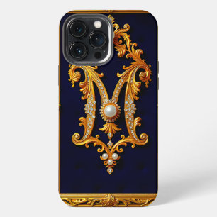 Funda Para iPhone 13 Pro Max Letra M lujosa en marco dorado ornamentado