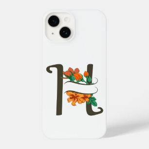 Funda Para iPhone 14 Letra mayúscula Monograma floral H
