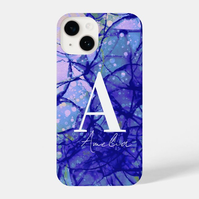 Funda Para iPhone Letra monográfica nombre inicial azul abstracto ar (Reverso )