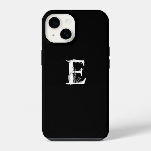 FUNDA PARA iPhone 14 LETRA MONOGRAMA FLORAL E COLOR NEGRO MINIMALISTA