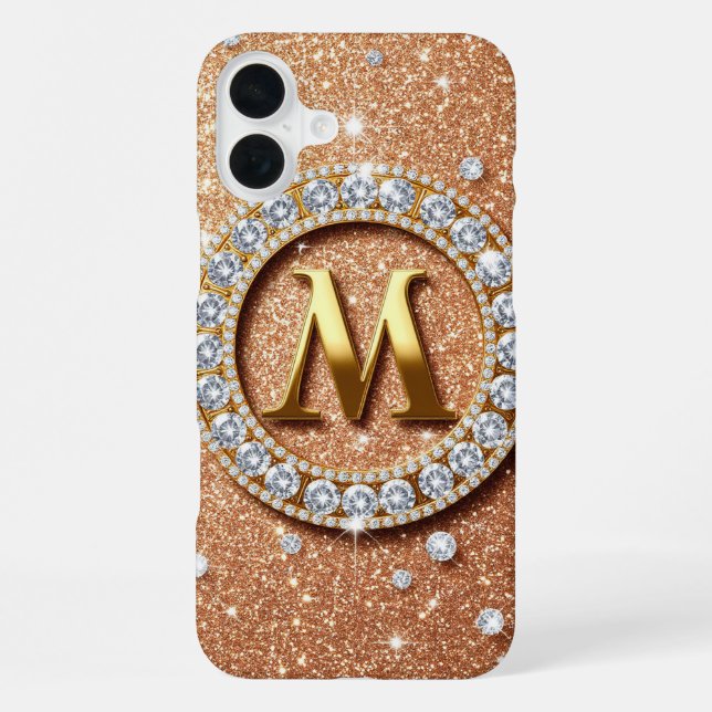 Funda Para iPhone Letra Monograma M Rosa Dorado ✨ Glitter Luxe Chic (Reverso )