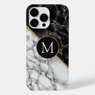 Funda Para iPhone 14 Pro Max Letra monograma mármol blanco negro personalizada