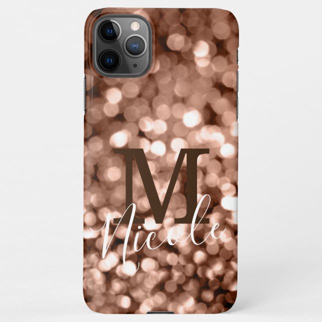 Funda Para iPhone Letra monograma Purpurinoso Girly Brown (Reverso)
