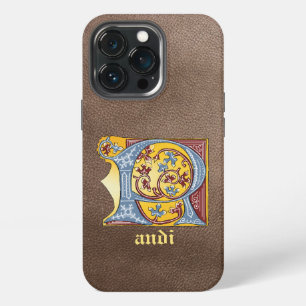 Funda Para iPhone 13 Pro Letra R iluminada con hiedra azul y roja medieval
