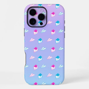 Funda Para iPhone 16 Pro Max Letra y envelo de papel azul y rosa encantadores