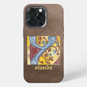 Funda Para iPhone 13 Pro Letra Y iluminada con hiedra azul y roja medieval