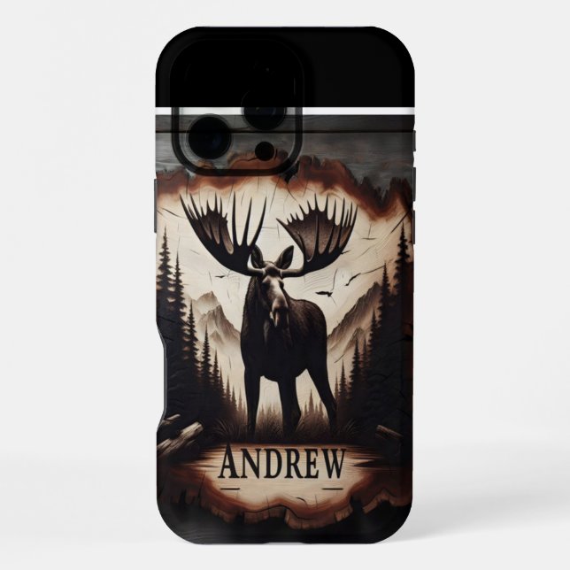 Funda Para iPhone Letrero De Madera De Alce Y Montañas (Reverso )