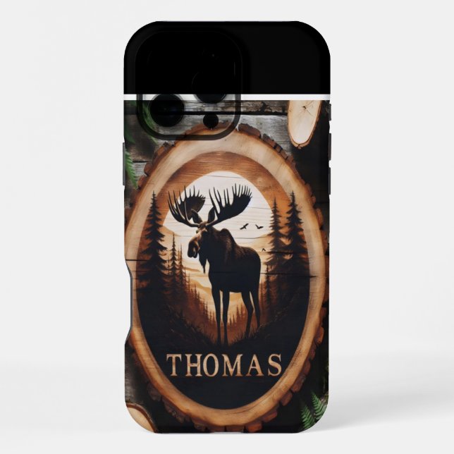 Funda Para iPhone Letrero de madera de silueta de alce (Reverso )