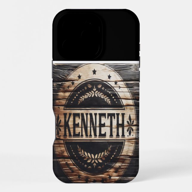 Funda Para iPhone Letrero De Madera Rústica Con Kenneth (Reverso )