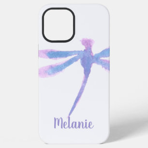 Funda Para iPhone 12 Pro Max Libélula acuarela monograma morado