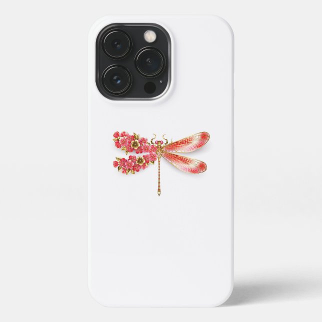 Funda Para iPhone Libélula de flor con sakura de joyería (Reverso)