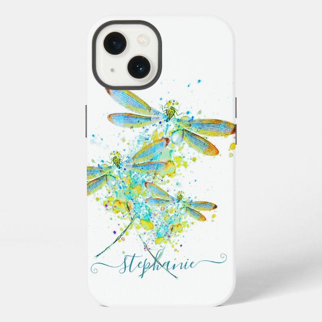 Funda Para iPhone Libélula teal personalizada con salpicaduras  (Reverso )