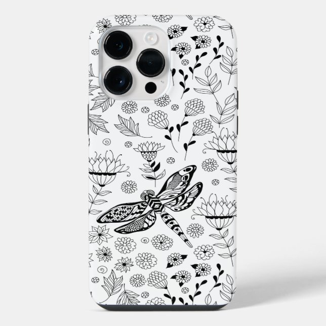 Funda Para iPhone Libélula y flores (Reverso )