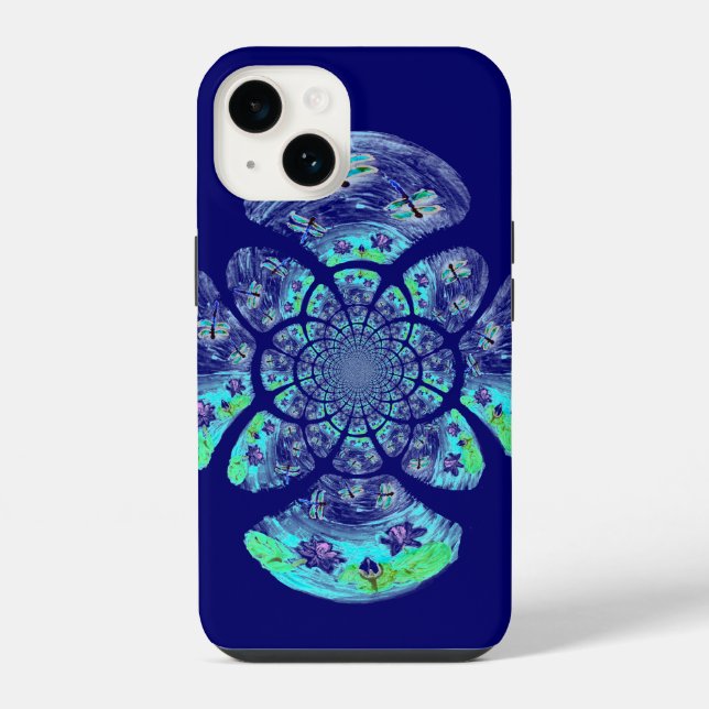Funda Para iPhone Libélulas, flores de nenúfar (Reverso )