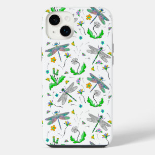 Funda Para iPhone 14 Plus Libélulas y Dandeliones Caprichosos Dibujados a Ma