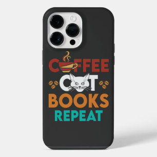 Funda Para iPhone 14 Pro Max Libros de Gatos de Café Repite, Café leyendo Amant