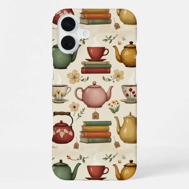 Funda Para iPhone Libros Floridos y Té (Reverso )