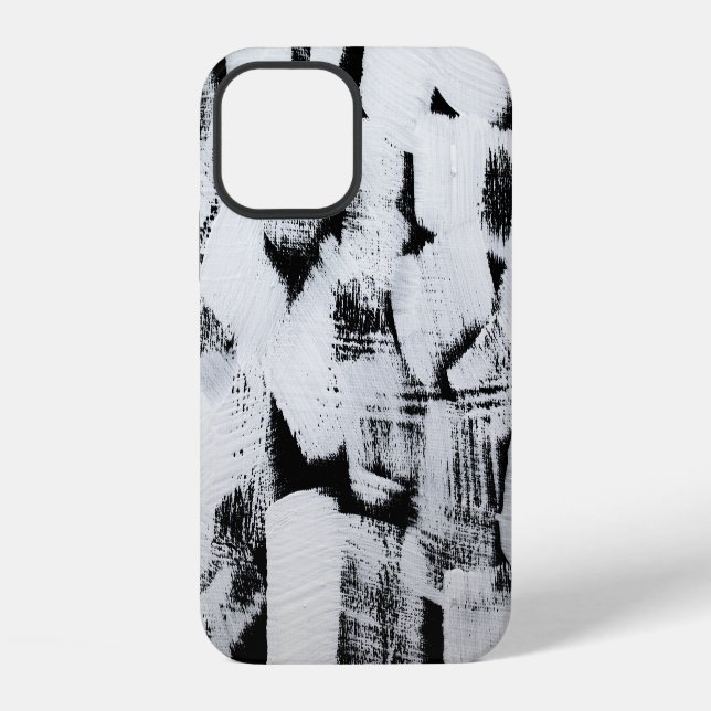 Funda Para iPhone Lienzo pintado abstracto en blanco y negro. (Reverso )