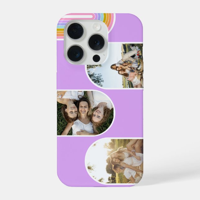 Funda Para iPhone Lilac Cute Modern 3 Photo Layout Custom (Reverso )