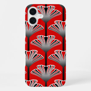 Funda Para iPhone 16 Plus Lily Art Déco, rojo profundo y gris