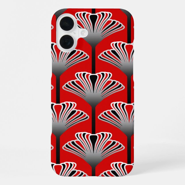 Funda Para iPhone Lily Art Déco, rojo profundo y gris (Reverso )