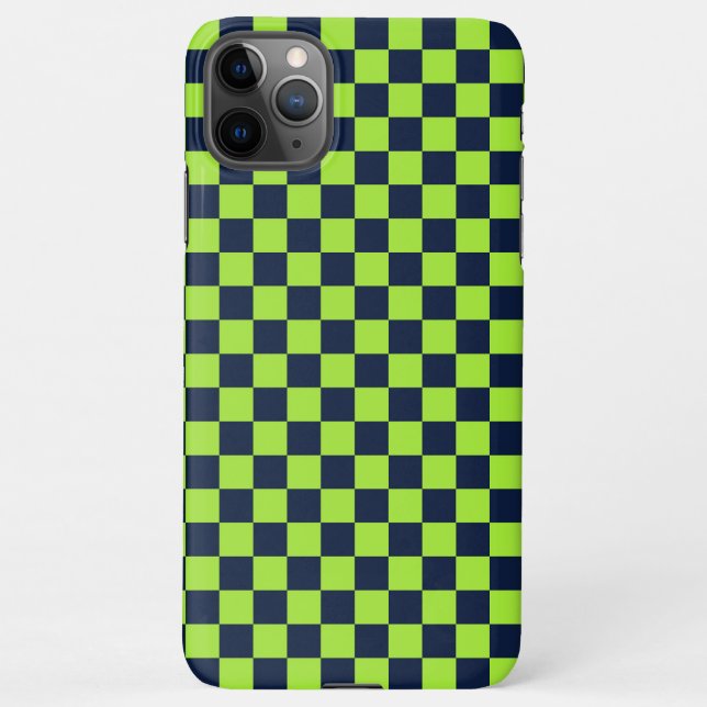 Funda Para iPhone Lime and navy checkerboard pattern (Reverso)