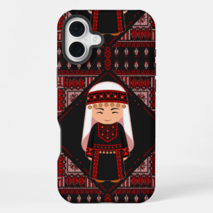 Funda Para iPhone 16 Plus linda niña palestina Bordado rojo tatreez