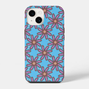 Funda Para iPhone 14 Lindas Margaritas Moradas Sobre Azul