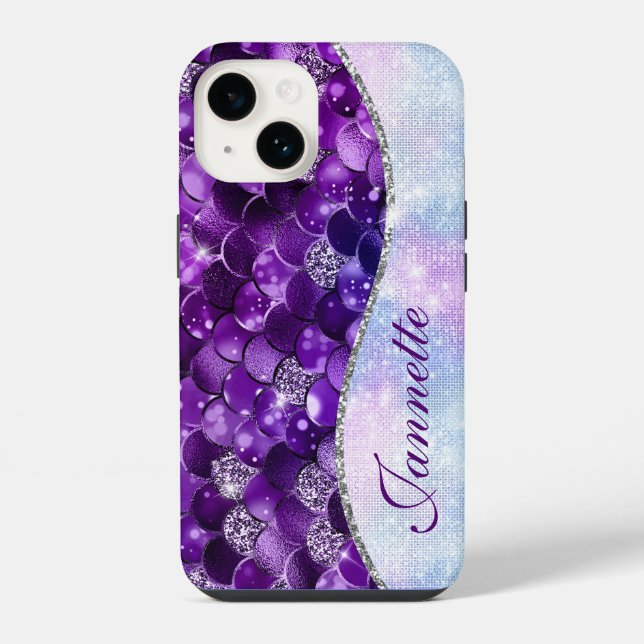 Funda Para iPhone Lindo Brillo Falso de Sirena Morado Irisado (Reverso )
