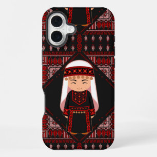 Funda Para iPhone 16 Plus lindo chica palestino bordado tatuaje rojo