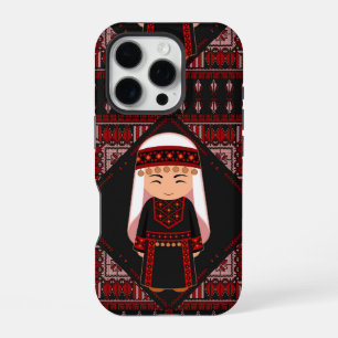 Funda Para iPhone 16 Pro lindo chica palestino bordado tatuaje rojo