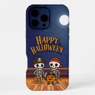 Funda Para iPhone 16 Pro Max lindo, esqueletos y calabaza Halloween