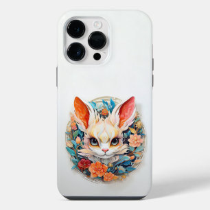 Funda Para iPhone 14 Pro Max Lindo Jerboa con flores Recorte de papel