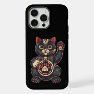 lindo Maneki Neko gato estampado dibujado japonés