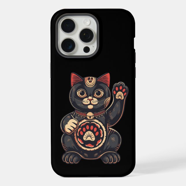 Funda Para iPhone lindo Maneki Neko gato impreso en japonés (Reverso )