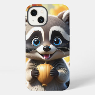 Lindo mapache de estilo Kawaii sosteniendo una bel