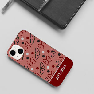 Funda Para iPhone 14 Lindo Patrón Artístico de Mariposa Rosa Gris