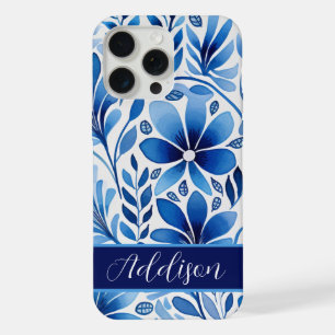 Lindo patrón floral folklórico azul y blanco