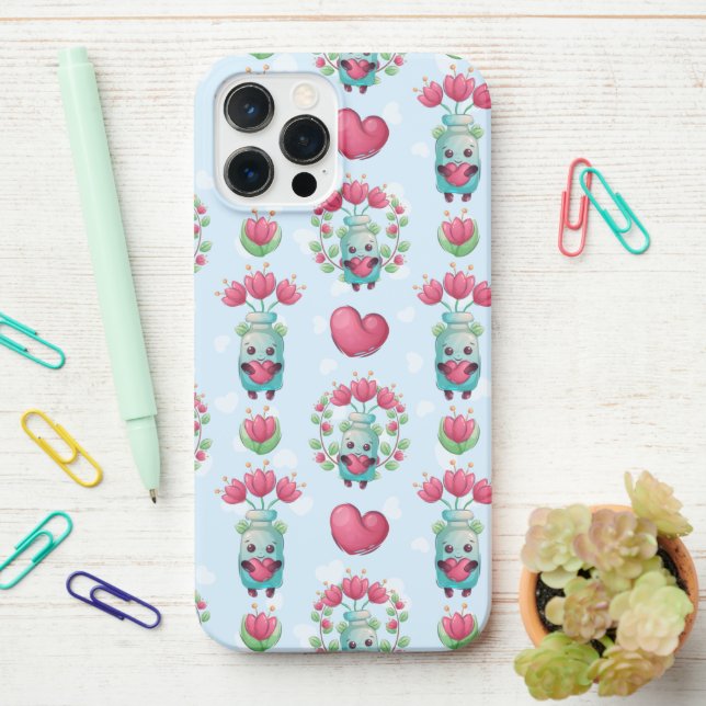 Funda Para iPhone Lindo patrón floral Mason Jar Hearts (En el escritorio)