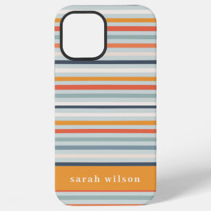Funda Para iPhone 12 Pro Max Lindo patrón rayado de color naranja azul ocre osc