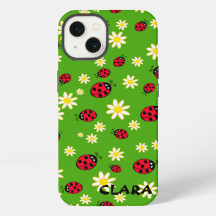 lindos ladybug y daisy flor patrón verde