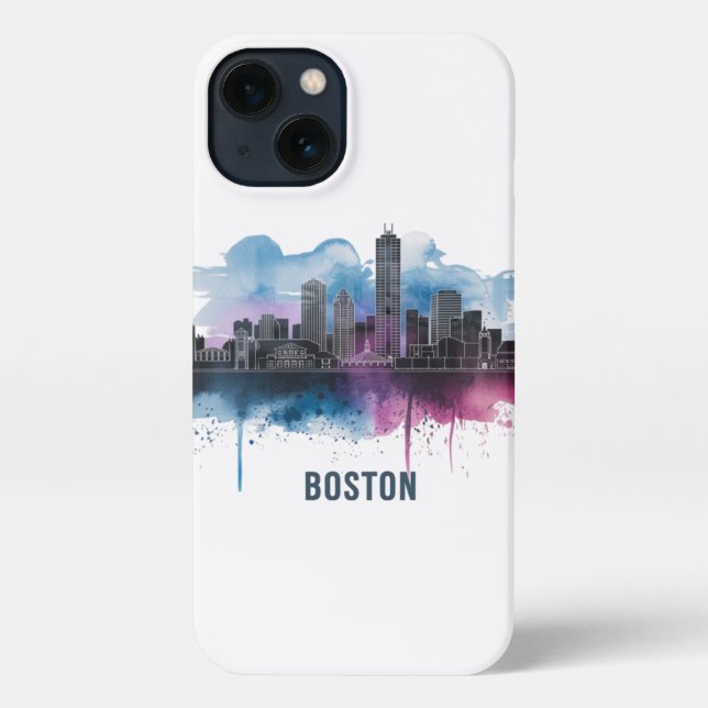 Funda Para iPhone Línea aérea de Boston City Skyline, Mamáes de Bost (Reverso )