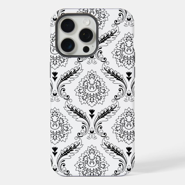 Funda Para iPhone Línea de Patrón de Damasco Rococó Negro sobre Blan (Reverso )