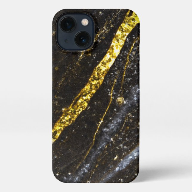 Funda Para iPhone Línea espumosa oro moda negra en línea abstracta (Reverso )