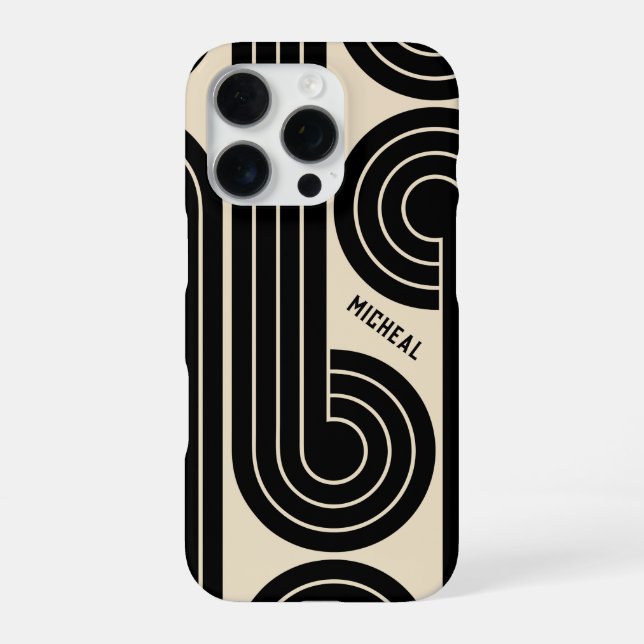 Funda Para iPhone Líneas abstractas retro negras (Reverso)