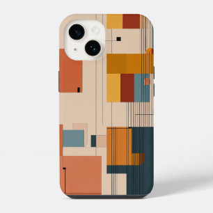 Funda Para iPhone 14 líneas pequeñas de color blanco marrón y azul negr