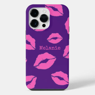 Funda Para iPhone 14 Pro Max Lips de besos rosados personalizados en morado
