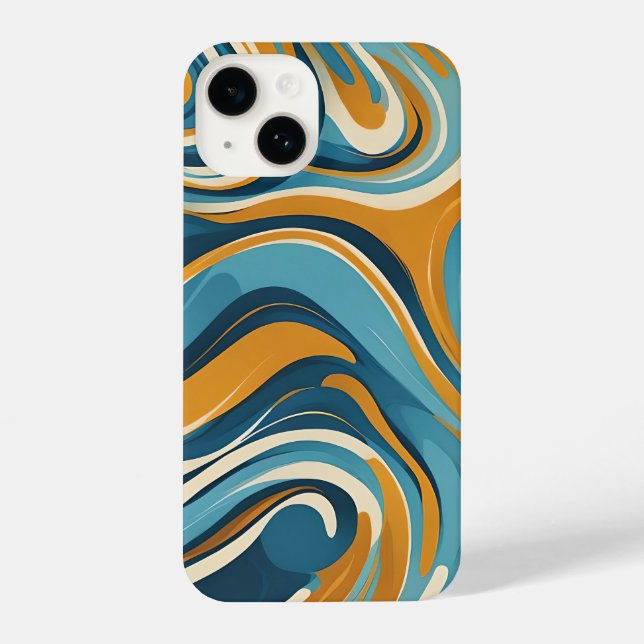 Funda Para iPhone Liquid Swirl Ochre Blue Trippy Pattern (Reverso )